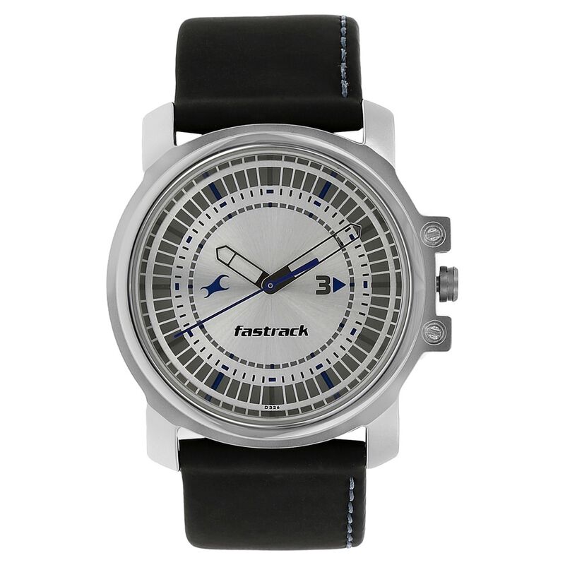 Fastrack Quartz Analog Silver Dial Leather Strap Watch for Guys