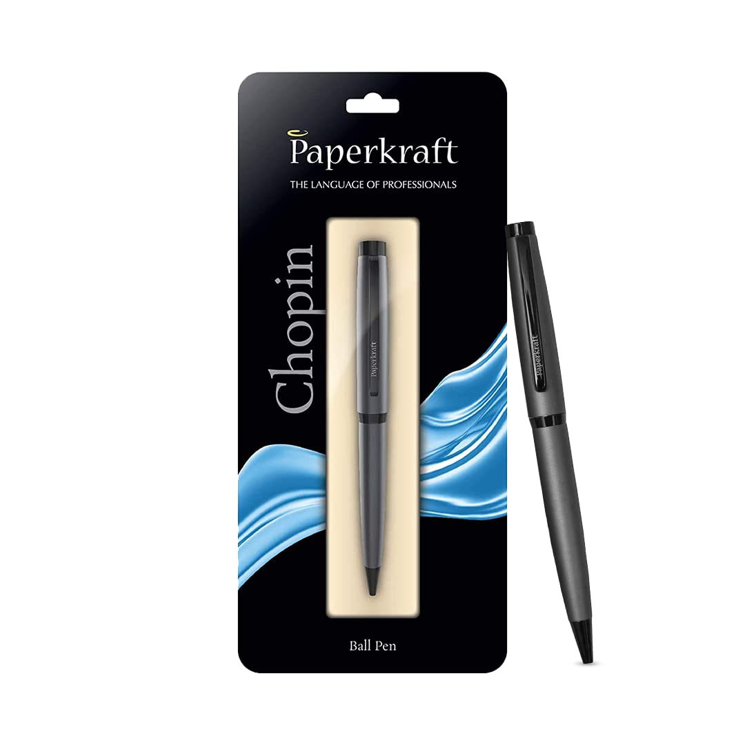 Paperkraft Chopin- Blue Ball Pen (Pack of 1)|Elegant & Classic Matte Grey Finish