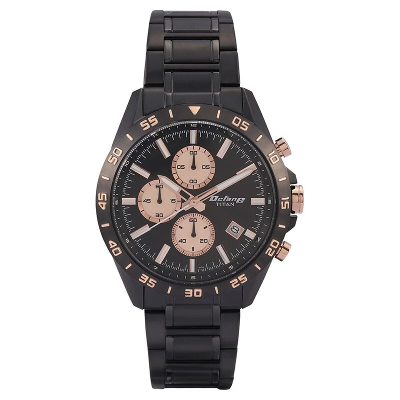 Titan Quartz Chronograph Black Dial Stainless Steel Strap Watch for Men