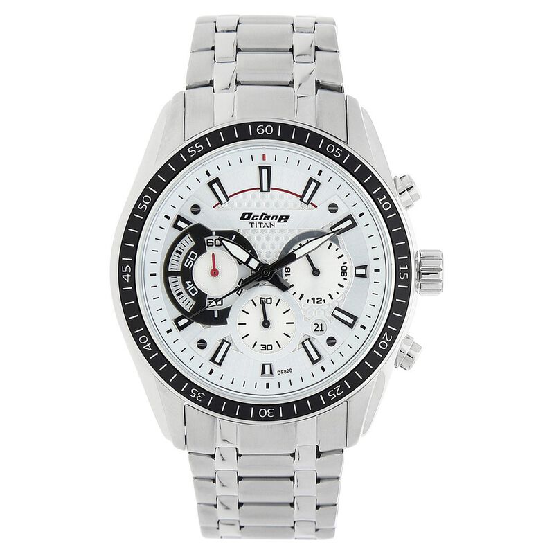 Titan Quartz Chronograph White Dial Stainless Steel Strap Watch for Men