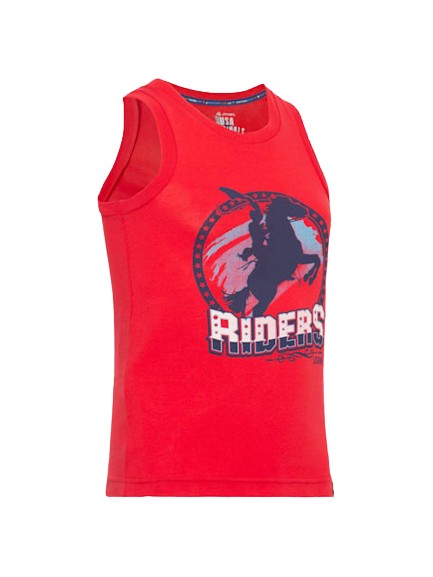 Boy's Super Combed Cotton Graphic Printed Tank Top - Team Red