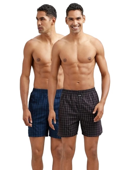 Jockey Men's Super Combed Mercerized Cotton Woven Checkered Boxer Shorts with Side Pocket(Pack of 2)