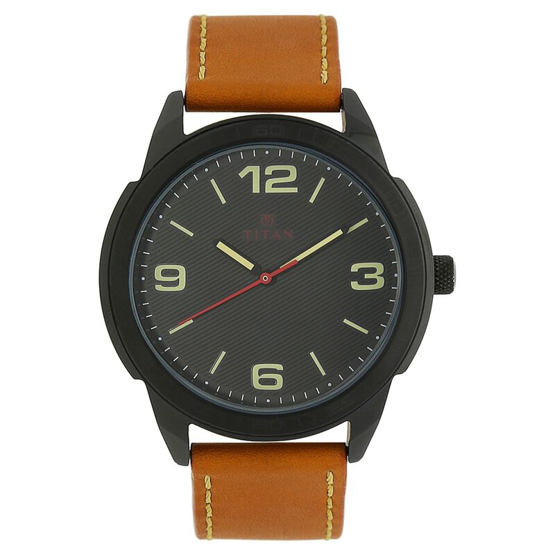 Titan Quartz Analog Black Dial Leather Strap Watch for Men