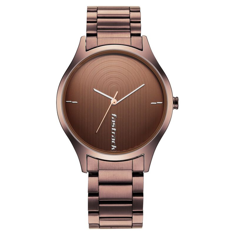 Fastrack Style Up Quartz Analog Brown Dial Stainless Steel Strap Watch for Guys