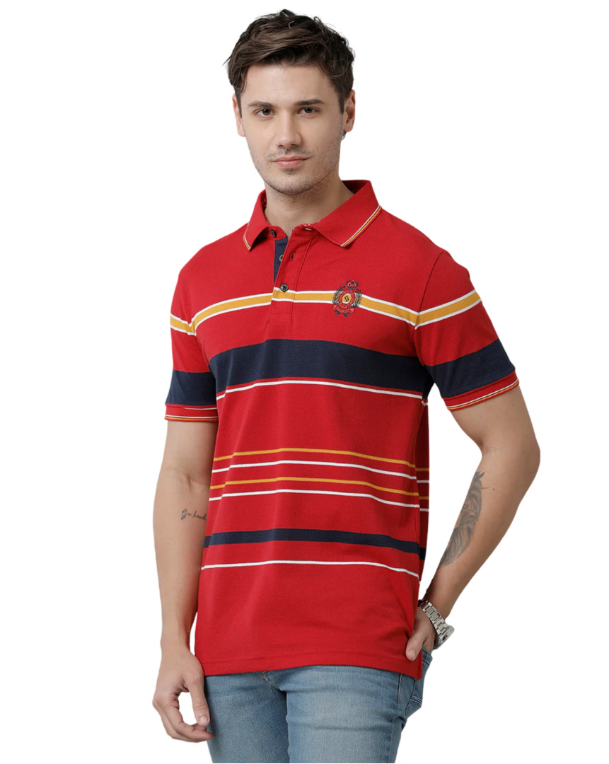 T-shirt Classic Polo Men's Cotton Blend Half Sleeve Striped Slim Fit Polo Neck Multicolor T-Shirt | Vta - 224 B