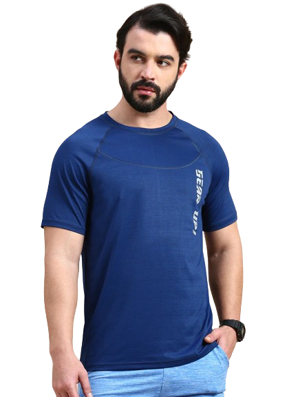 Classic Polo Men's Round Neck Polyester Navy Blue Slim Fit Active Wear T-Shirt | GENX-CREW 13A SF C