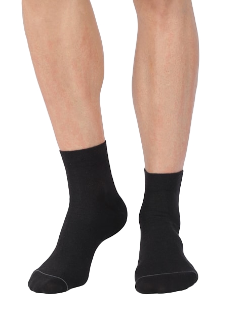Jockey Men's Compact Cotton Terry Ankle Length Socks With Stay Fresh Treatment - Black/Midgrey Melange/Navy(Pack of 3)