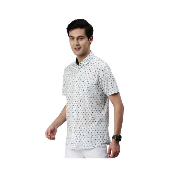 Classic Polo Men's Cotton Half Sleeve Printed Slim Fit Polo Neck White Color Woven Shirt | So1-14 A