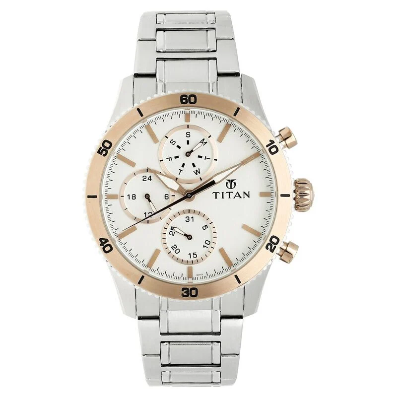 Titan Quartz Chronograph Silver Dial Stainless Steel Strap Watch for Men