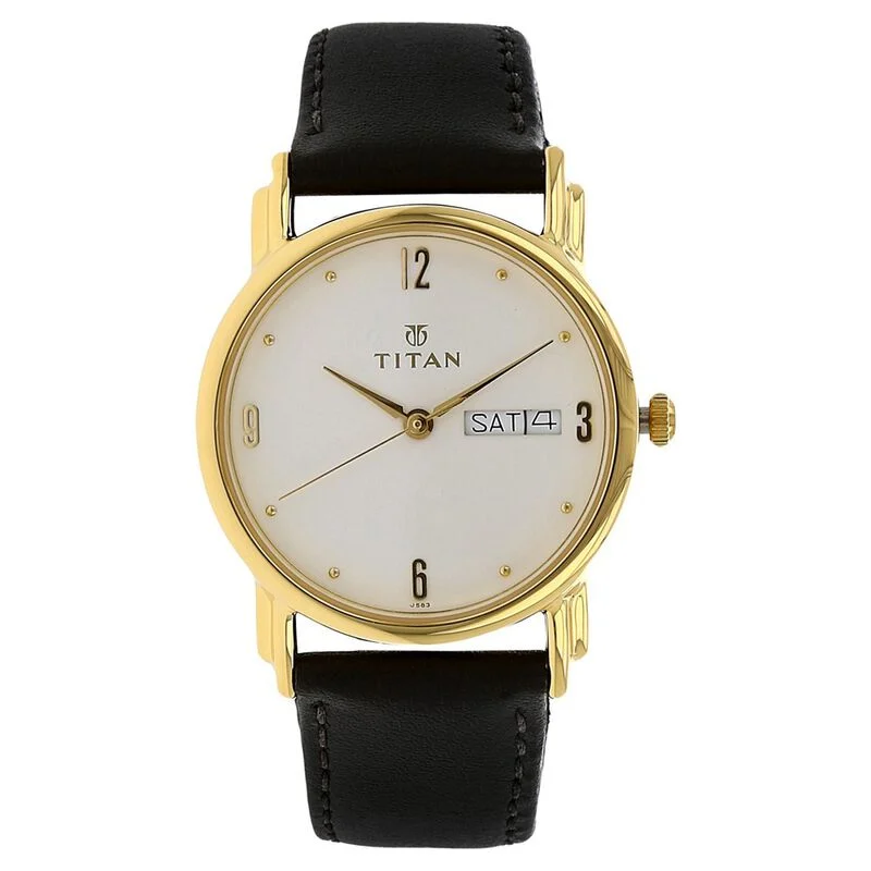 Titan White Dial Analog with Day and Date Leather Strap watch for Men