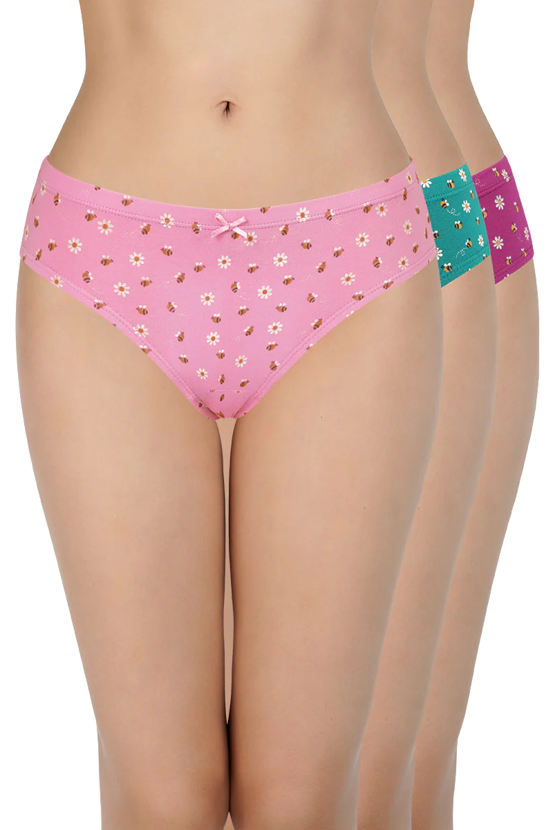 Amante  Inner Elastic Waistband Bikini Assorted Panty (Pack of 3 Colors & Prints May Vary)