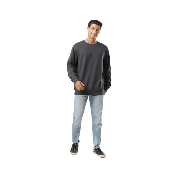 Men's Super Combed Cotton French Terry Solid Sweatshirt with Ribbed Cuffs - Graphite