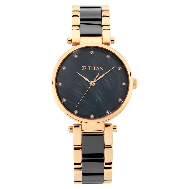 Titan Quartz Analog Black Dial Ceramic Strap Watch for Women