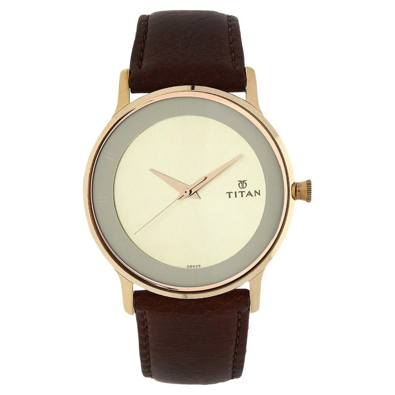 Titan Champagne Dial Analog Leather Strap watch for Men