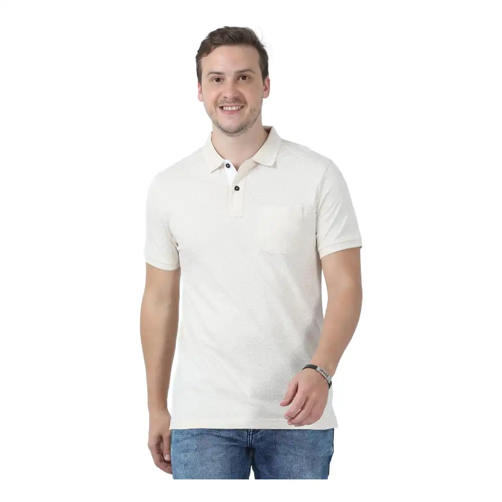 Classic Polo Men's Printed Beige Cotton Half Sleeve T-Shirt | BELLO - 266 A SF P