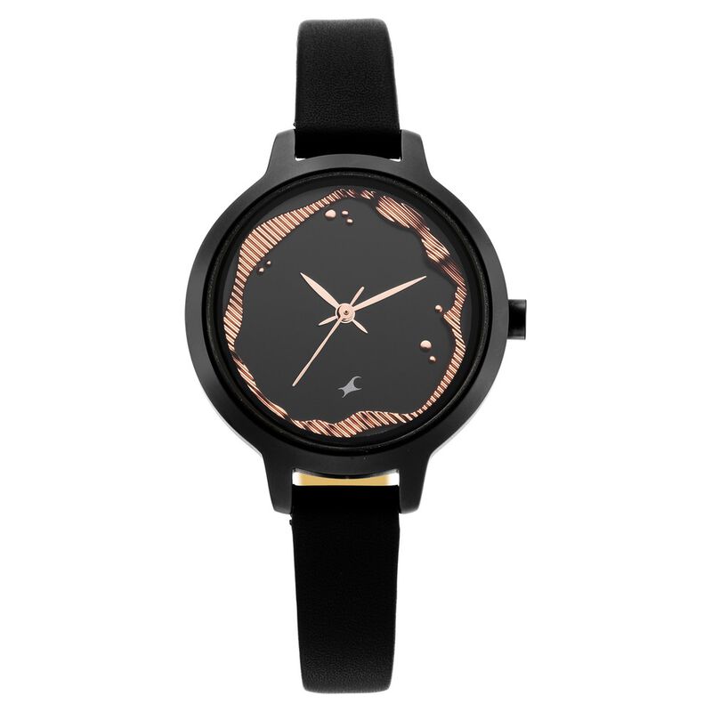 Fastrack Uptown Retreat Quartz Analog Black Dial Leather Strap Watch for Girls