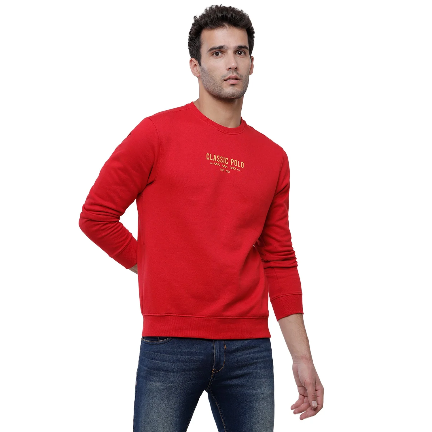 Classic Polo Men's Solid Full Sleeve Red Sweat Shirt - CPSS-347 B