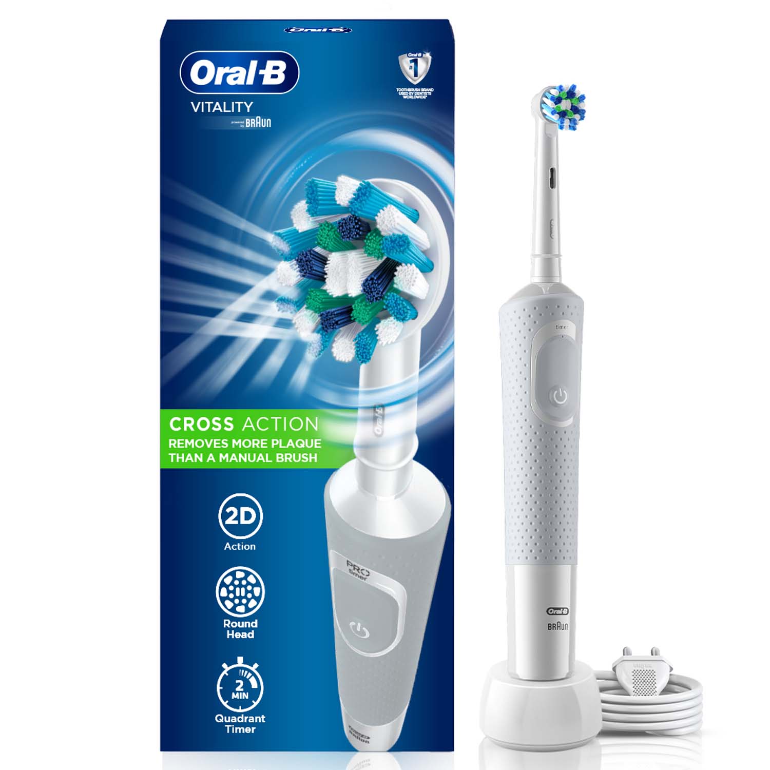 Oral-B Vitality 100 White Criss Cross Electric Rechargeable Toothbrush_Powered By Braun
