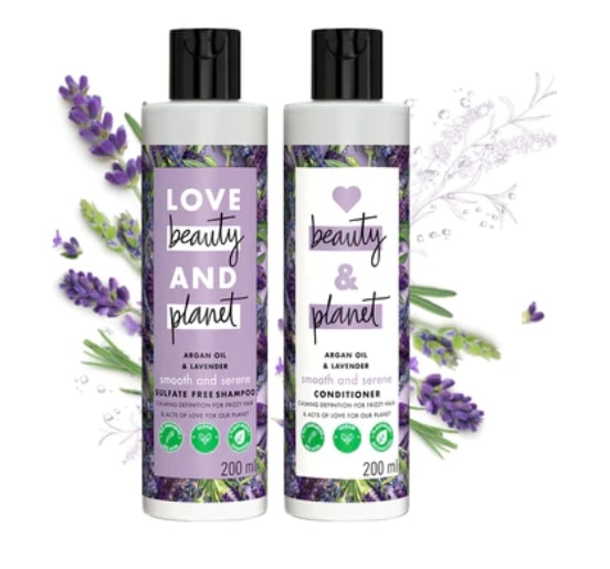 Love Beauty and Planet Natural Argan Oil and Lavender Anti-Frizz, Smoothening Shampoo & Conditioner Combo - (200ml + 200ml)