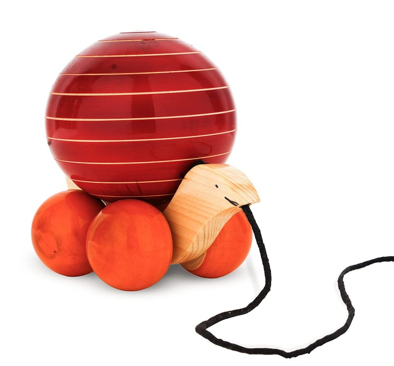 Wooden Tortoise with ball Toy Small for kids - Shree Channapatna Toys