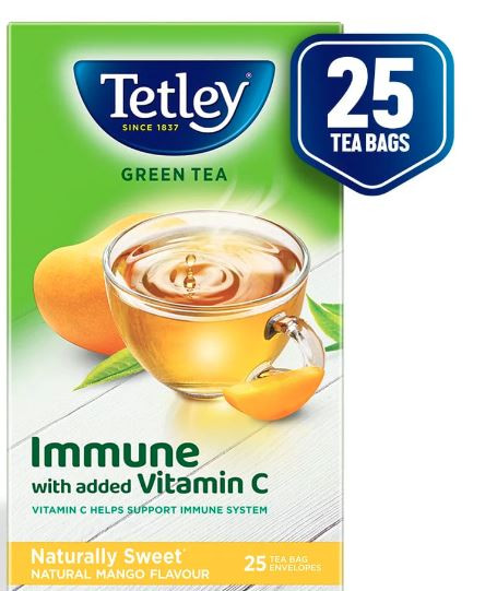 Tetley Naturally Sweet Green Tea with Mango Flavors (25 Tea Bags)