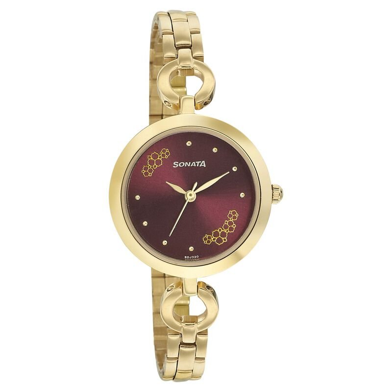 Sonata Wedding Maroon Dial Women Watch With Stainless Steel Strap NR8147YM02