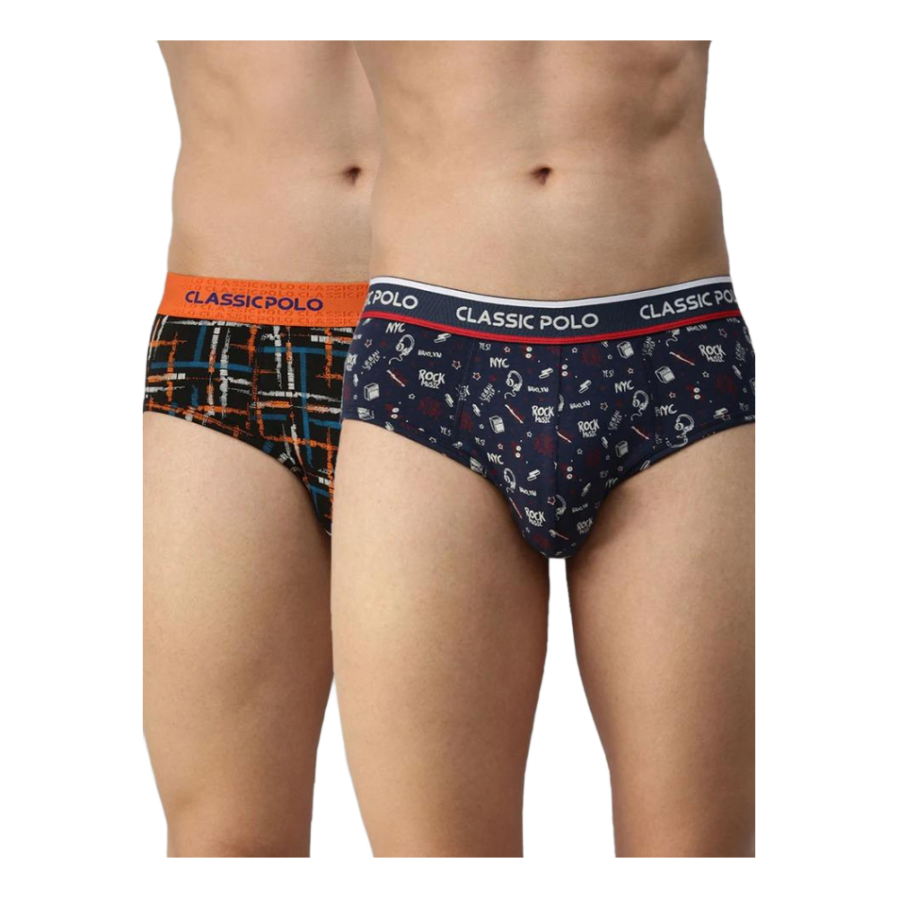 Classic Polo Men's Modal Printed Briefs | Scarce - Black & Blue (Pack Of 2)