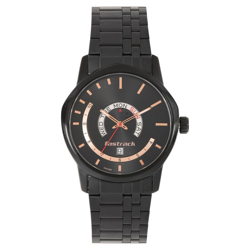Fatrack Exuberant Black Dial Stainless Steel Strap Watch for Guys