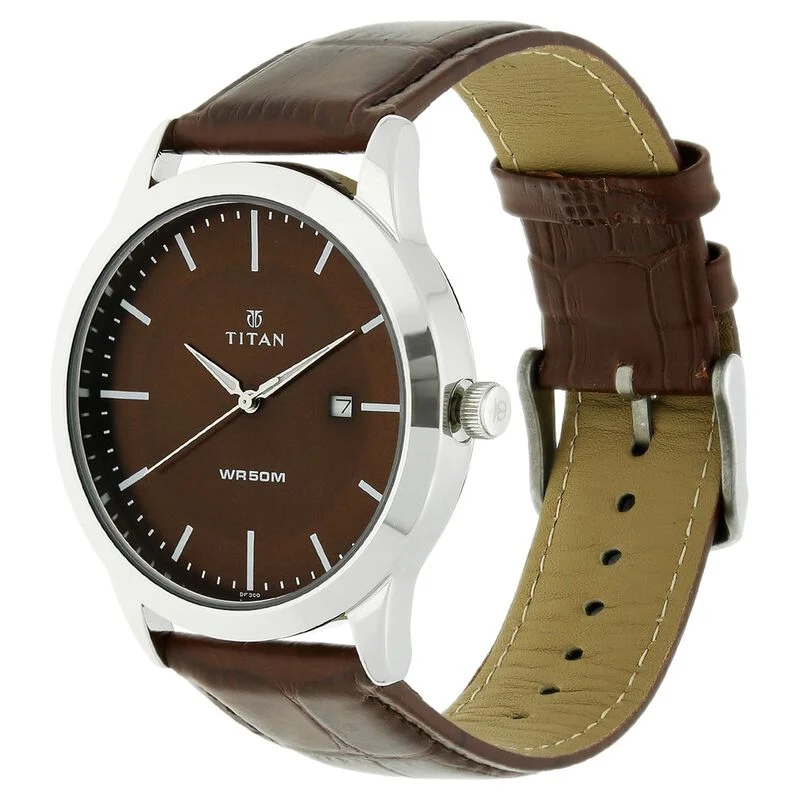 Titan Quartz Analog with Date Brown Dial Leather Strap Watch for Men