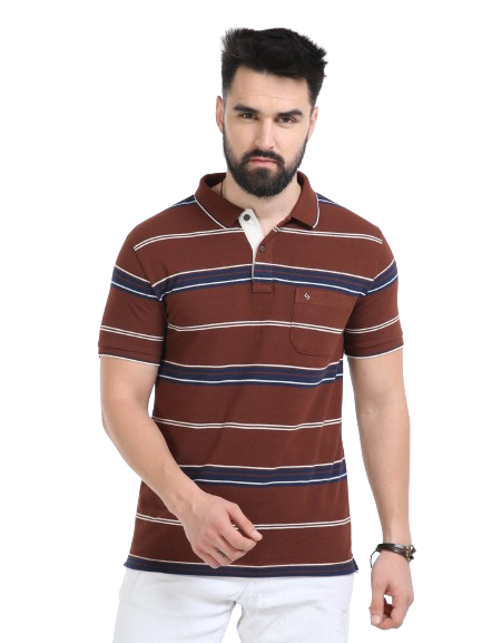 Classic Polo Mens Casual Burgundy Striped Cotton T-Shirt
