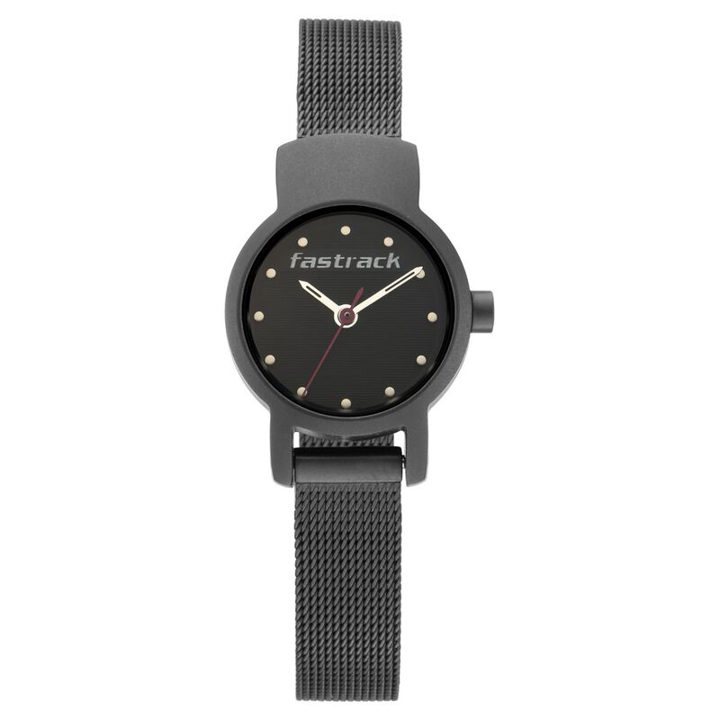 Fastrack Hitlist Quartz Analog with Date Black Dial Stainless Steel Strap Watch for Girls