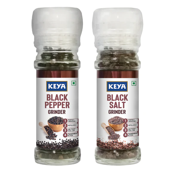 Keya Grinder Combo | Black Pepper Grinder 50gm | Black Salt Grinder
