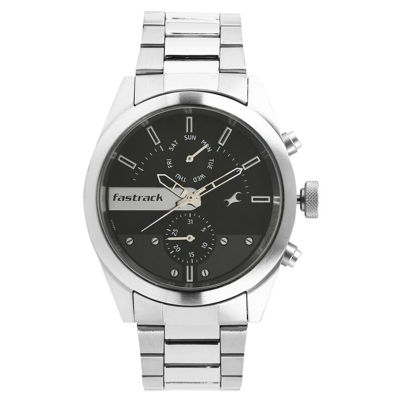 Fastrack All Nighters Quartz Multifunction Grey Dial Metal Strap Watch for Guys