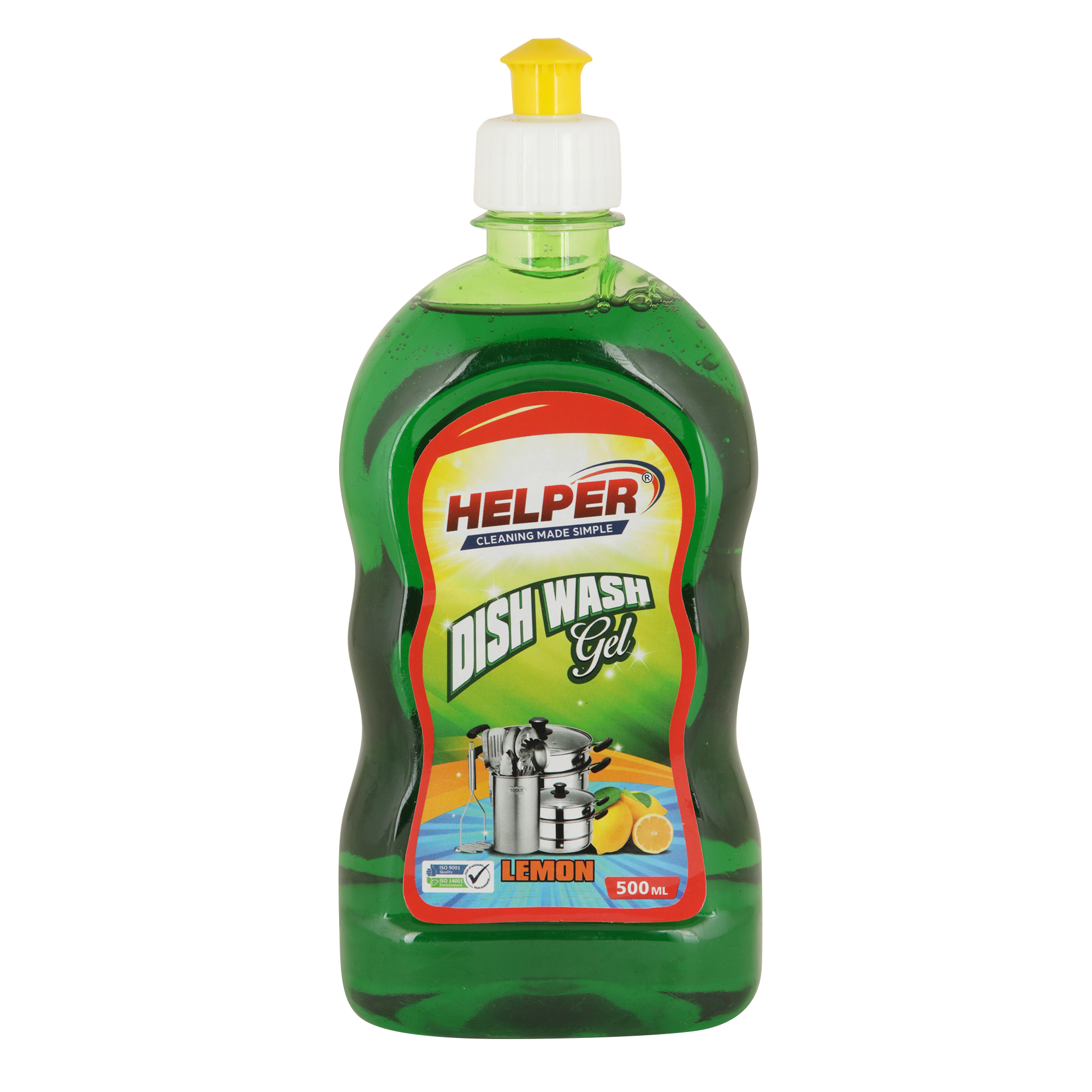 Helper Dish Wash Gel, Lemon (Green), 500ml Bottle