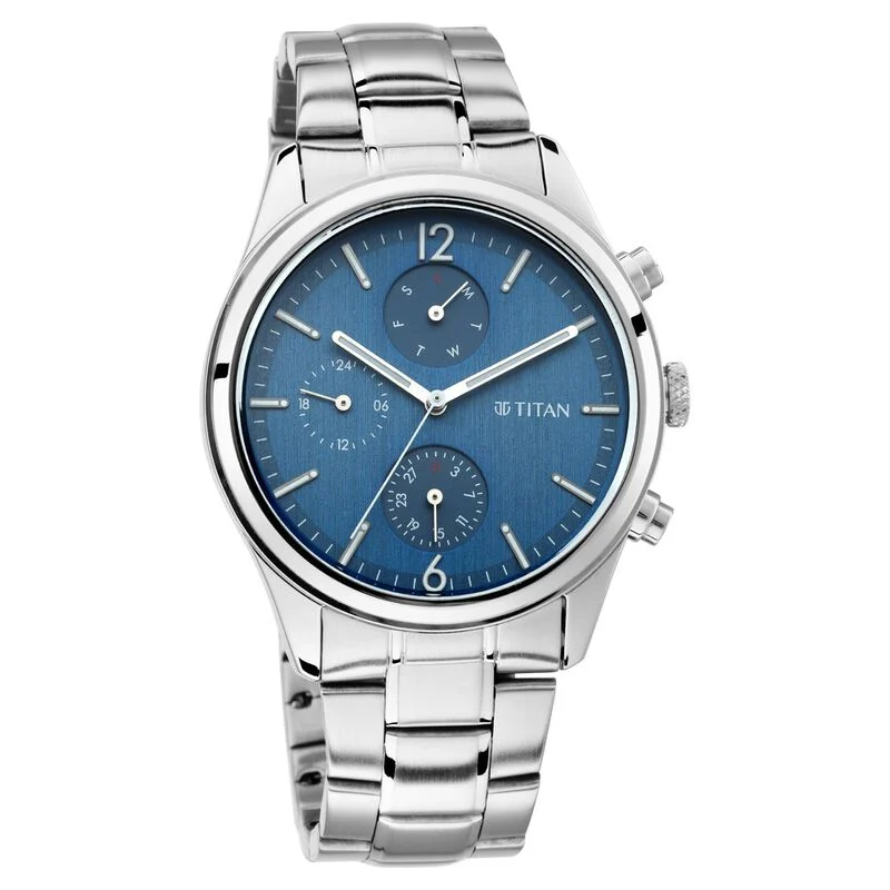 Titan Men's Metropolitan Charm: Men's Multifunctional Blue Watch with Metallic Accents