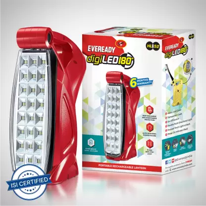 Eveready HL52 Multi-Functional Emergency Rechargeable LED Lantern | Lantern Cum Torch Cum Desk Lamp| 15 Hours Lighting Time | with Charging Indicator | Flexible Multi-Directional Lighting | Red