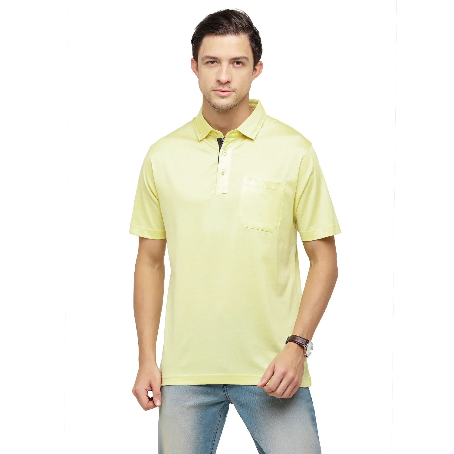 T-shirt Classic Polo Men's Solid Polo Neck Authentic Fit 100% Cotton T-Shirt | Sedos - Yellow