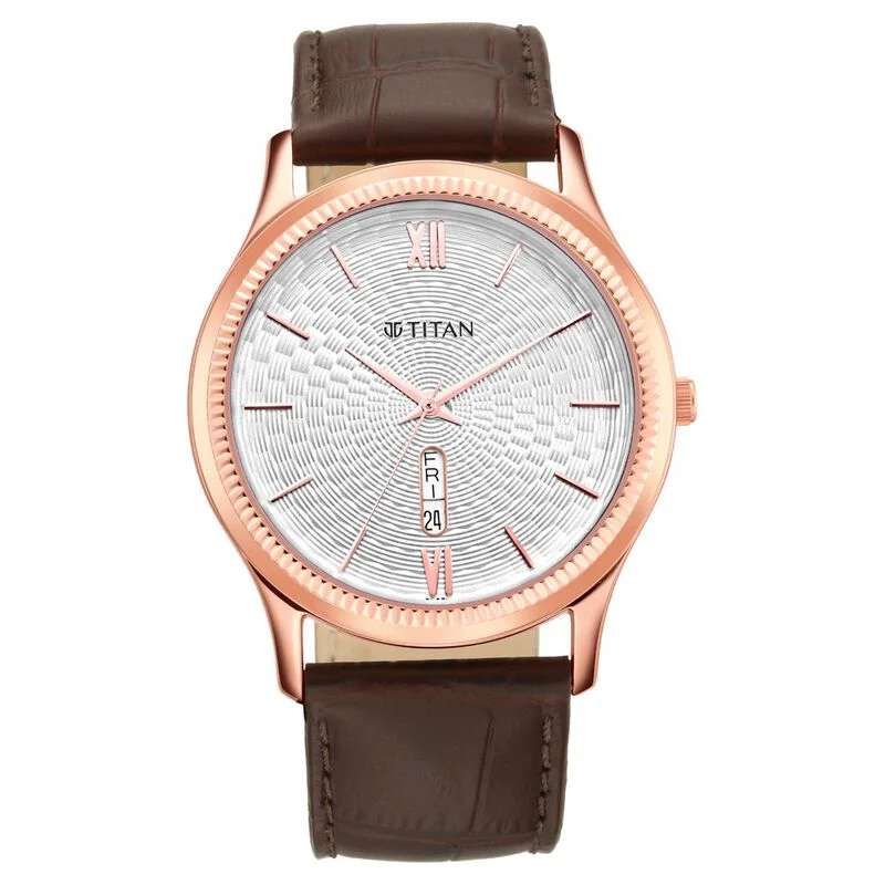 Titan Analog with Day and Date White Dial Leather Strap watch for Men