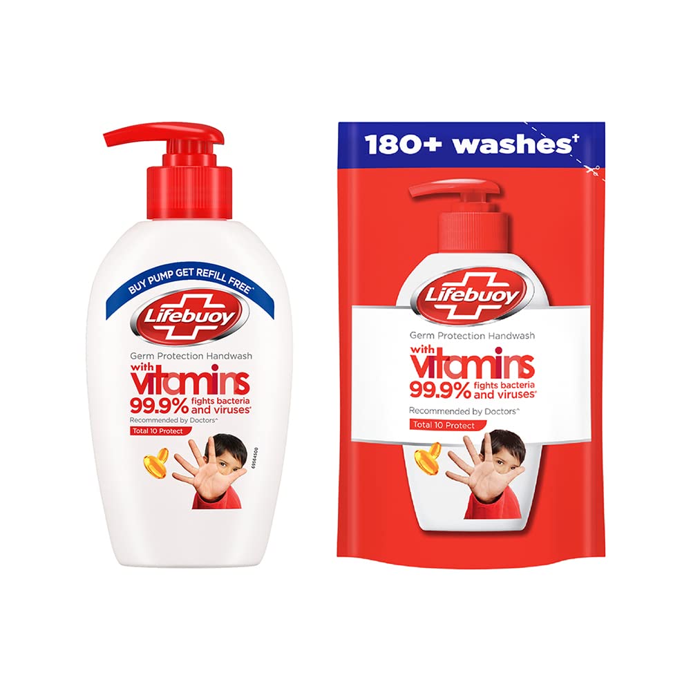 Lifebuoy Total 10+ Handwash - 99.9% Germ Protection 190 ml (With Free Refill Pouch 185 ml)