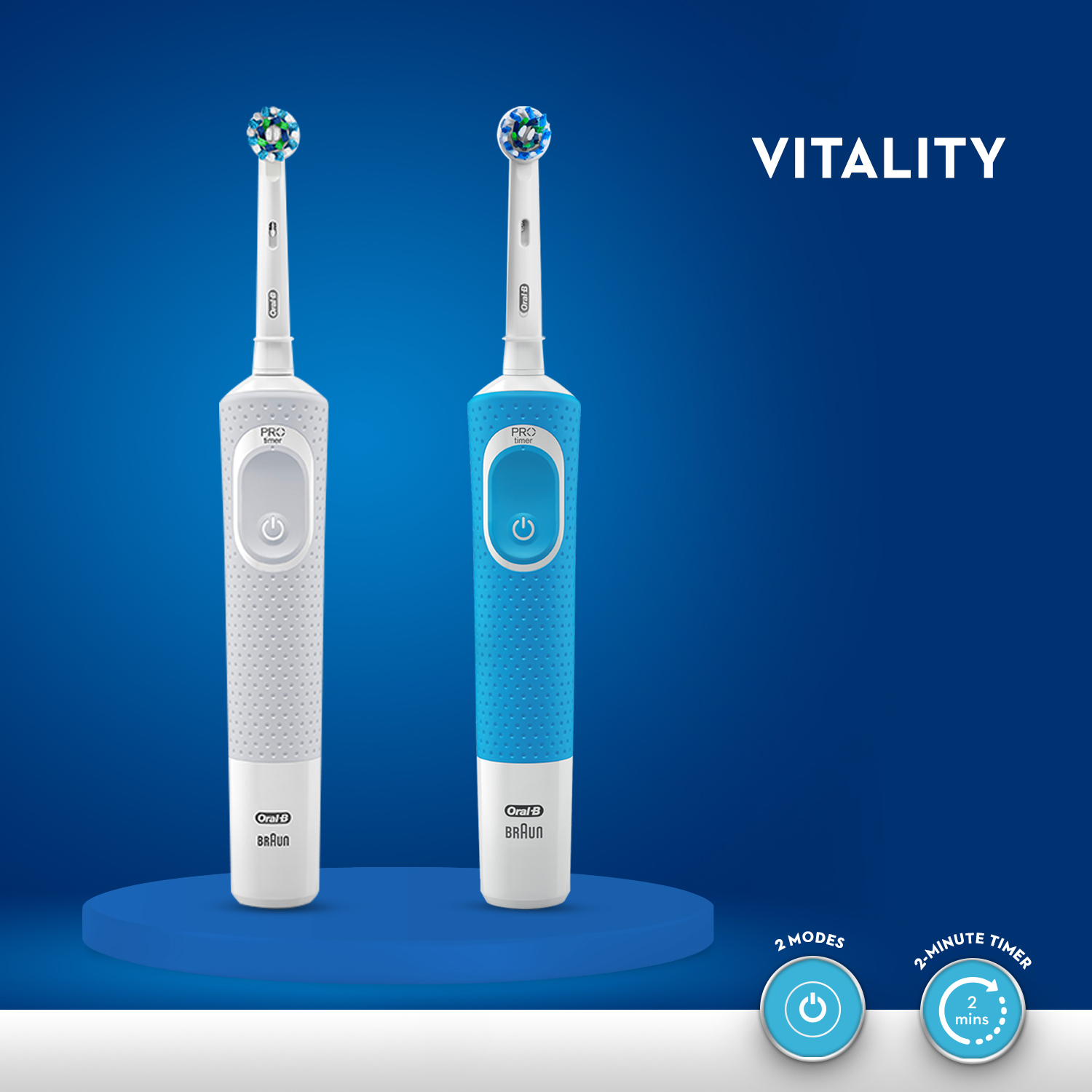 Oral B Vitality 100 White Criss Cross Electric Rechargeable Toothbrush Powered By Braun and Oral B Vitality 100 Blue Criss Cross Electric Rechargeable Toothbrush Powered by