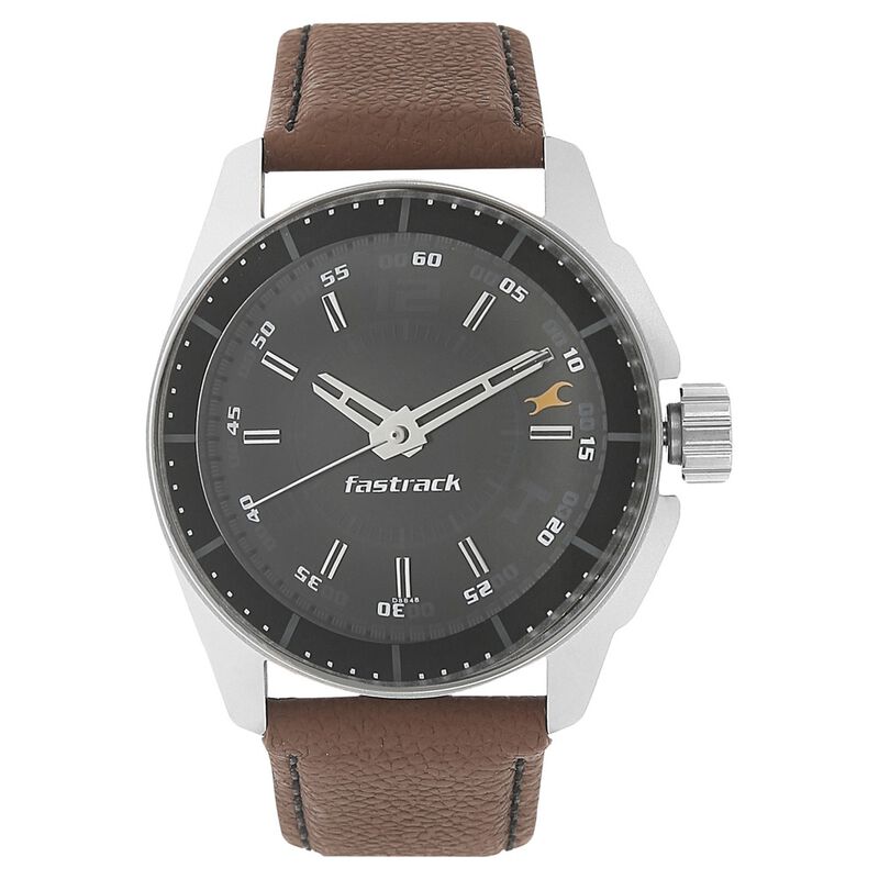 Fastrack Quartz Analog Black Dial Leather Strap Watch for Guys