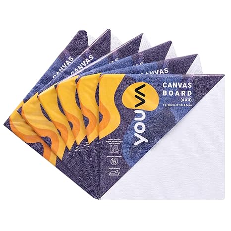 Navneet Youva |Cotton White Blank Canvas Boards for Painting, Acrylic Paint, Oil Paint Dry & Wet Art Media |4" x 4" |Pack of 6 (23882)