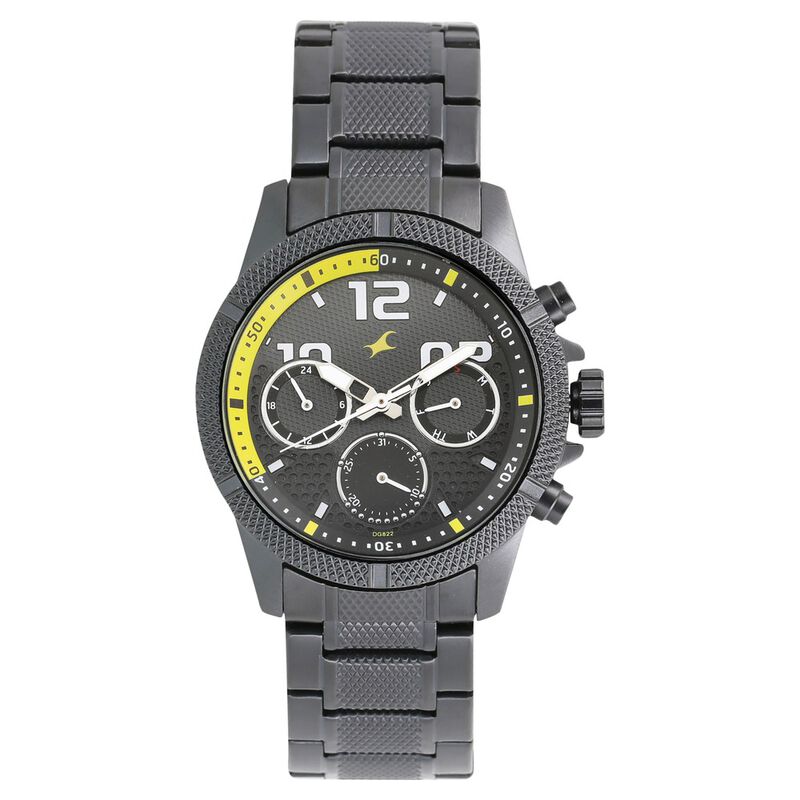 Fastrack Loopholes Quartz Multifunction Black Dial Stainless Steel Strap Watch for Guys