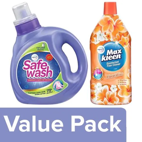 Safewash Top Load Matic Liquid Detergent, 1 kg + Maxkleen Floor Cleaner 975 ml, Combo 2 Items