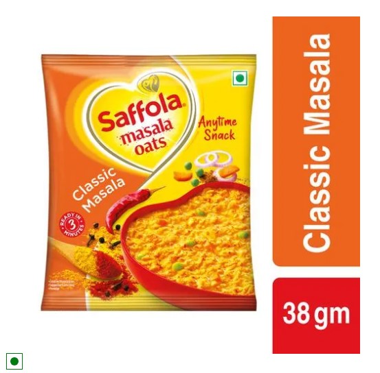Saffola Masala Oats - Classic Masala, Fibre Rich, Healthy Snack, 38 g