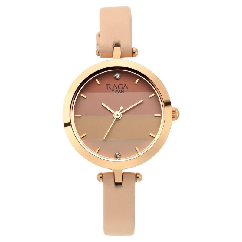 Raga Women's Blossom Elegance Pastel Pink Dial & Leather Grace Watch
