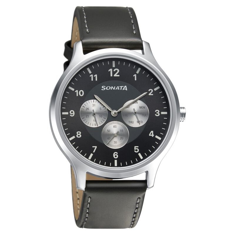 Sonata Quartz Multifunction Grey Dial Leather Strap Watch for Men Try It On View Similar NP7140SL02