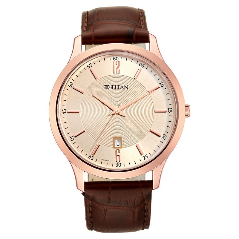 Titan Rose Gold Dial Analog with Date Leather Strap watch for Men