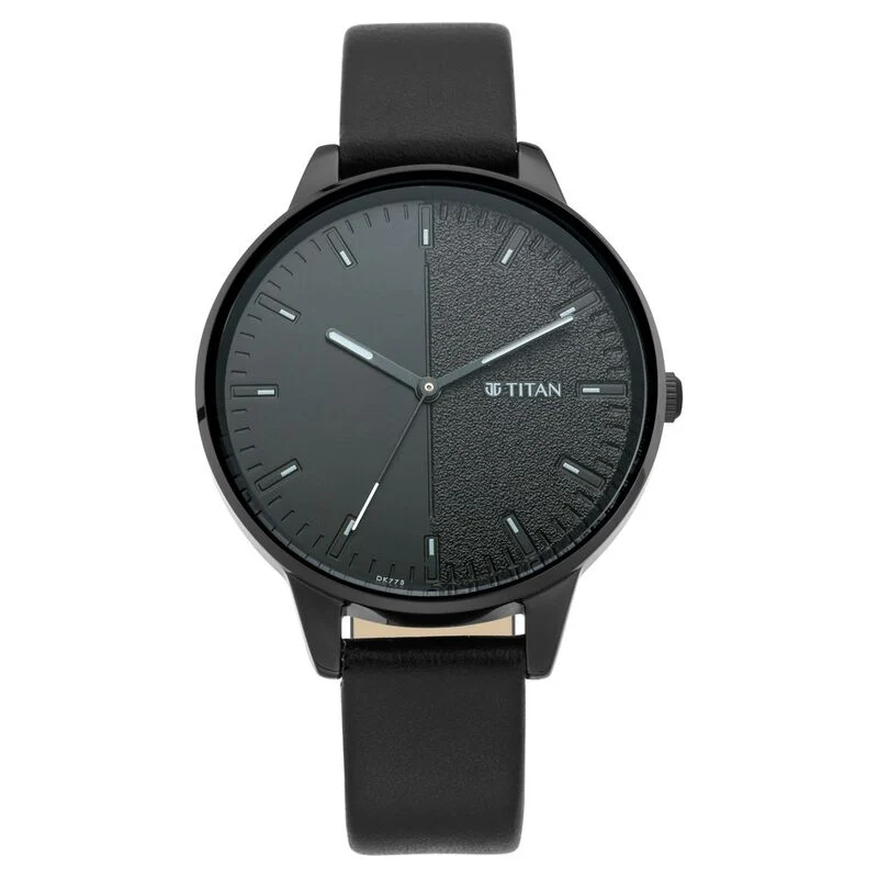 Titan Women's Precision Simplicity Watch: Black Gradient Dial with Leather Strap