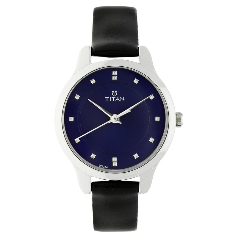 Titan Women's Chic minimalist watch with Blue dial and leather strap